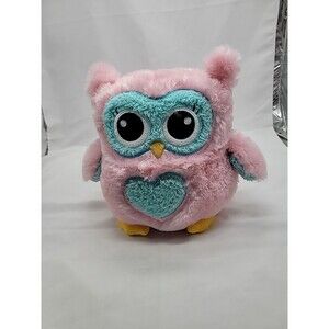 8" FAB.NY pink, turqois & yellow plush owl bank